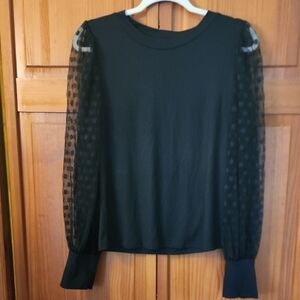 Lush Black and Blue Embellished Fitted Long Sleeve Blouse